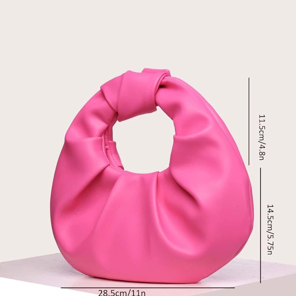 Women's Ruched PU Leather Hobo Handbag Clutch Purse - Picture 6 of 6